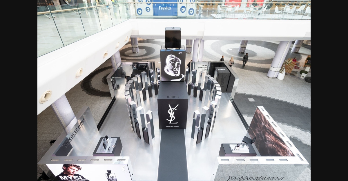 A YSL retail shop with columns and fitting applications from laser cutting